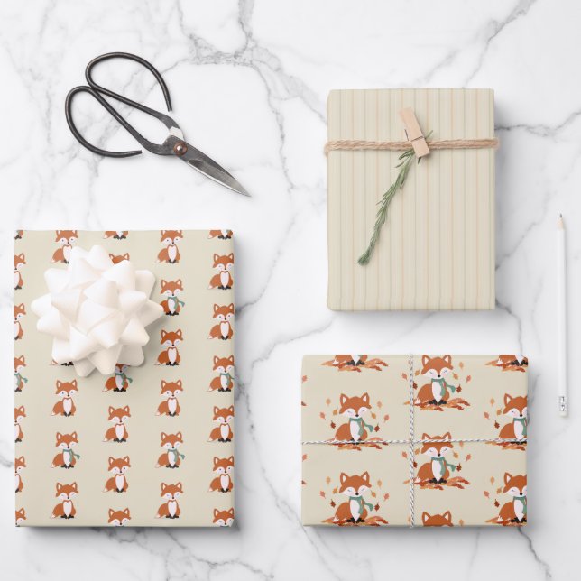 Hoja De Papel De Regalo Fall Fox Woodland Birthday (Anverso)