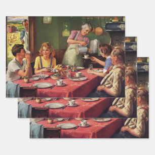 Hoja De Papel De Regalo Familia antigua desayunando en la cocina