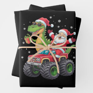 Hoja De Papel De Regalo Familia de Navidad Combinando Santa Camión Dinosau