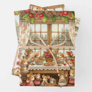 Hoja De Papel De Regalo Familia de ratones de Navidad