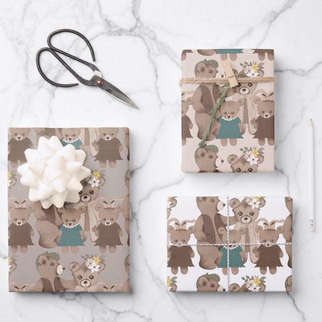 Hoja De Papel De Regalo Familia Teddy Bear (Anverso)