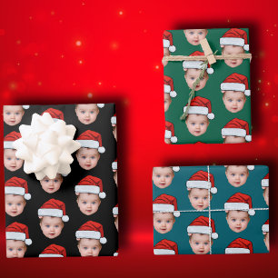 Hoja De Papel De Regalo Famoso Personalizado Cute Baby Face Photo Santa He