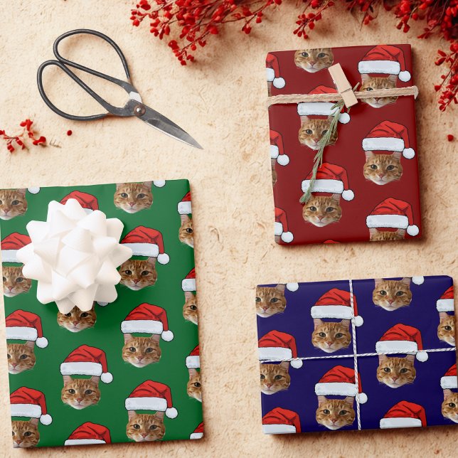 Hoja De Papel De Regalo Famoso Personalizado Face Cat Photo Santa Hat Navi (Subido por el creador)