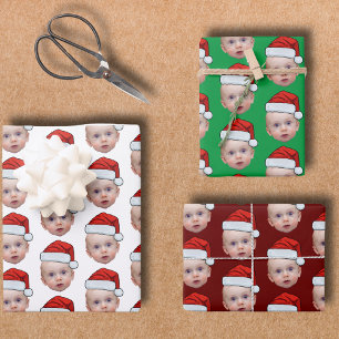 Hoja De Papel De Regalo Famoso Personalizado Face Photo Santa Head Navidad