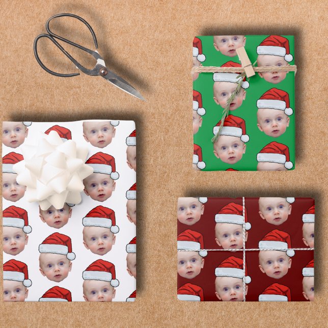 Hoja De Papel De Regalo Famoso Personalizado Face Photo Santa Head Navidad (Subido por el creador)