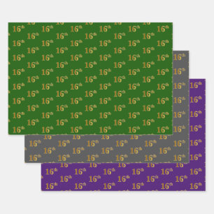 Hoja De Papel De Regalo Fancy Green, Grey, Purple, Faux Gold 16th Event #