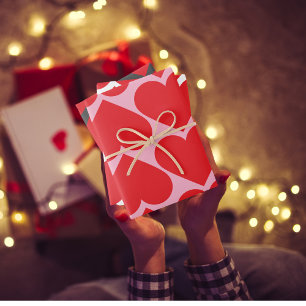 Hoja De Papel De Regalo Fancy Red & Pink Heart Pattern Valentines