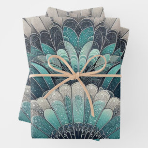 Hoja De Papel De Regalo Fans de Art Nouveau Blue and Silver