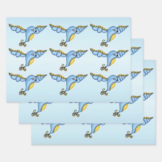 Hoja De Papel De Regalo Fantasía Bonito Flying Bluebird Yellow Scroll (Set)