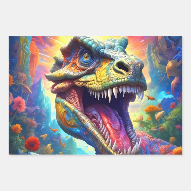 Hoja De Papel De Regalo Fantasía de dinosaurios T-Rex (Anverso)