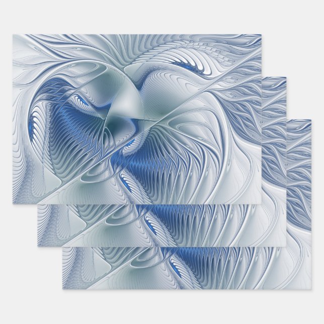 Hoja De Papel De Regalo Fantasía dinámica Resumen tonos azules arte fracta (Set)