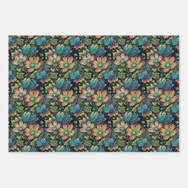 Hoja De Papel De Regalo Fantasía floral vibrante