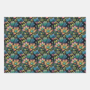 Hoja De Papel De Regalo Fantasía floral vibrante