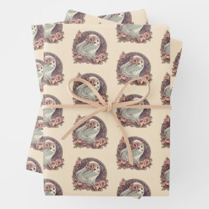 Hoja De Papel De Regalo Fantasma de Art Nouveau bonito con flores espeluzn