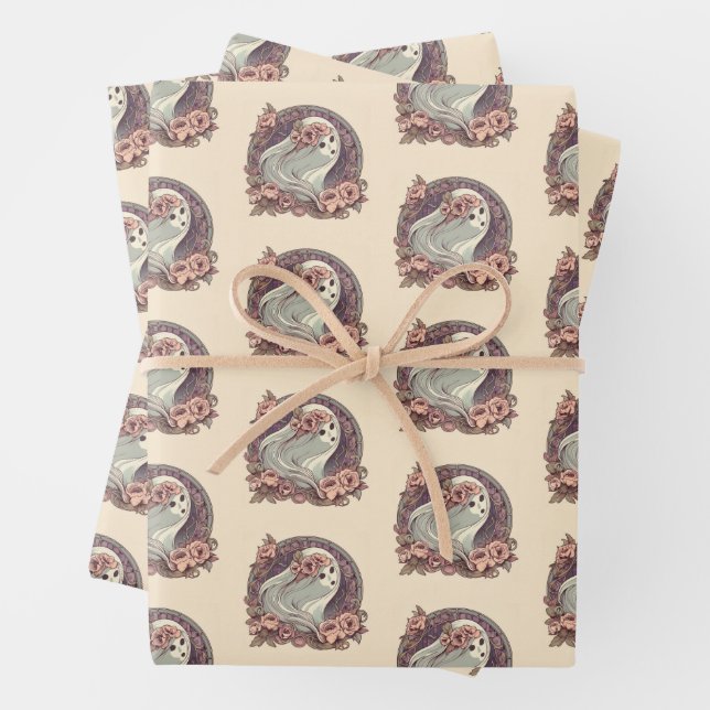 Hoja De Papel De Regalo Fantasma de Art Nouveau bonito con flores espeluzn (In situ)