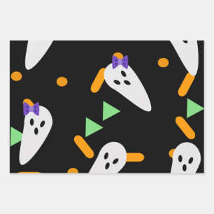 Hoja De Papel De Regalo Fantasma de Halloween y Confetti