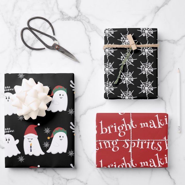 Hoja De Papel De Regalo Fantasma de Navidades espeluznantes (Anverso)