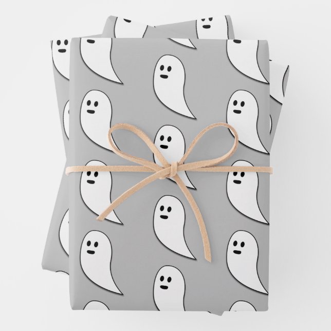 Hoja De Papel De Regalo Fantasma Halloween gris claro blanco lindo patrón (In situ)
