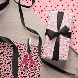 Hoja De Papel De Regalo Fantasma rosa claro murciélagos con patrones de Ha