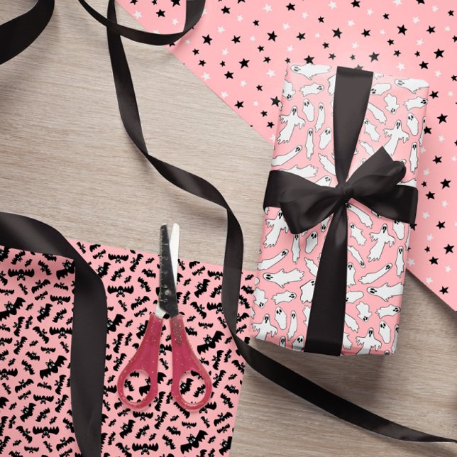 Hoja De Papel De Regalo Fantasma rosa claro murciélagos con patrones de Ha (Subido por el creador)