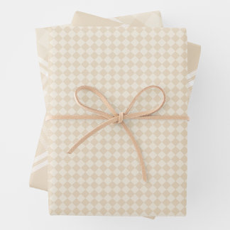 Hoja De Papel De Regalo Farmhouse Country Chic Cream Plaid & Diamonds