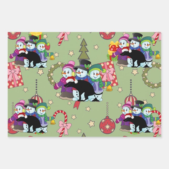 Hoja De Papel De Regalo Farting Christmas Snowmen Pattern (Anverso 3)
