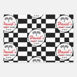 Hoja De Papel De Regalo Fast ONE | Black White Race Car Flags Birthday