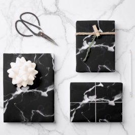 Hoja De Papel De Regalo Faux Black Marble Texble Look