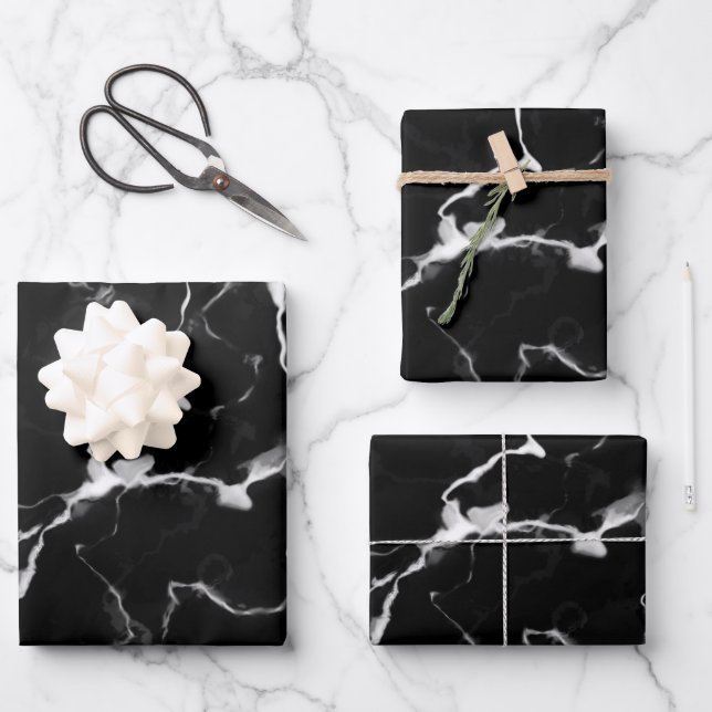 Hoja De Papel De Regalo Faux Black Marble Texble Look (Anverso)