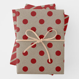 Hoja De Papel De Regalo Faux Brown & Red Kraft Paper With Multi Patterns