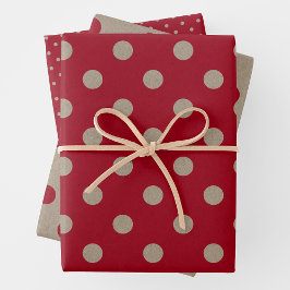 Hoja De Papel De Regalo Faux Brown & Red Kraft Paper With Polka Dots