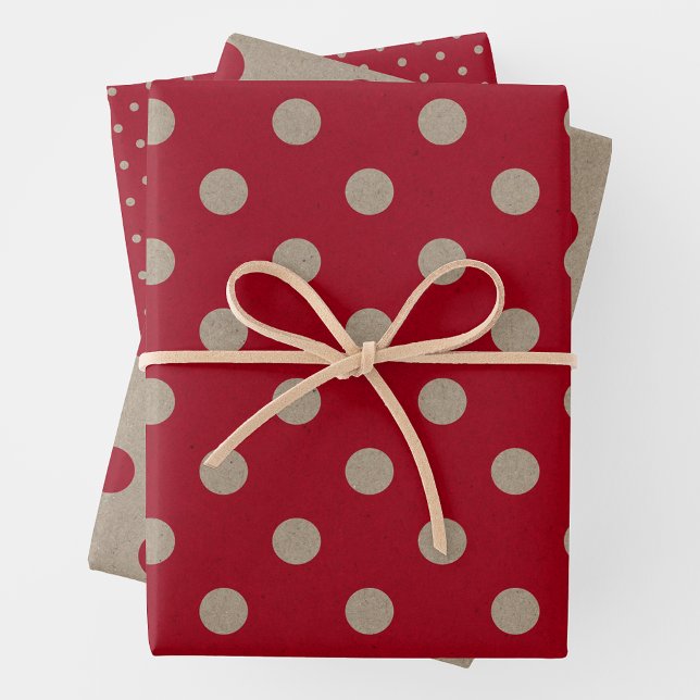 Hoja De Papel De Regalo Faux Brown & Red Kraft Paper With Polka Dots (Faux Brown & Red Kraft Paper With Polka Dots)