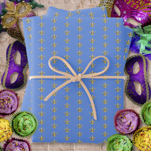 Hoja De Papel De Regalo Faux Gold FleurDeLis en azul