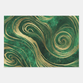 Hoja De Papel De Regalo Faux Gold Purpurina Green Marble Swirls AI Art