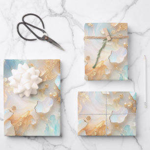 Hoja De Papel De Regalo Faux Holographic Opal Moonstone Gold Butfly