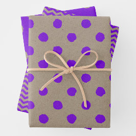 Hoja De Papel De Regalo Faux Kraft Paper w/ Purple Multi-Patterns