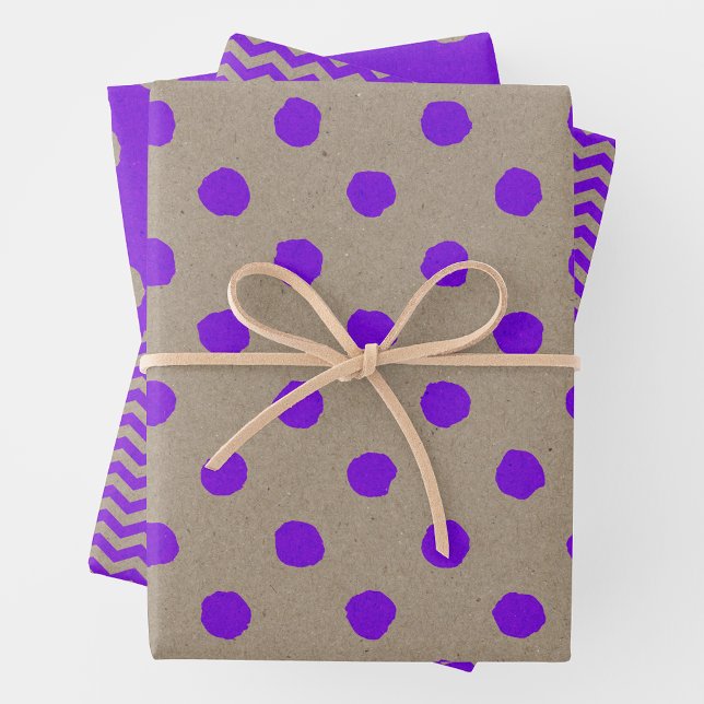 Hoja De Papel De Regalo Faux Kraft Paper w/ Purple Multi-Patterns (Faux Kraft Paper w/ Purple Fun & Cute Multi-Patterns)