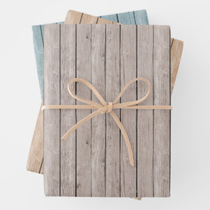 Hoja De Papel De Regalo Faux Rustic Wood Brown Blue