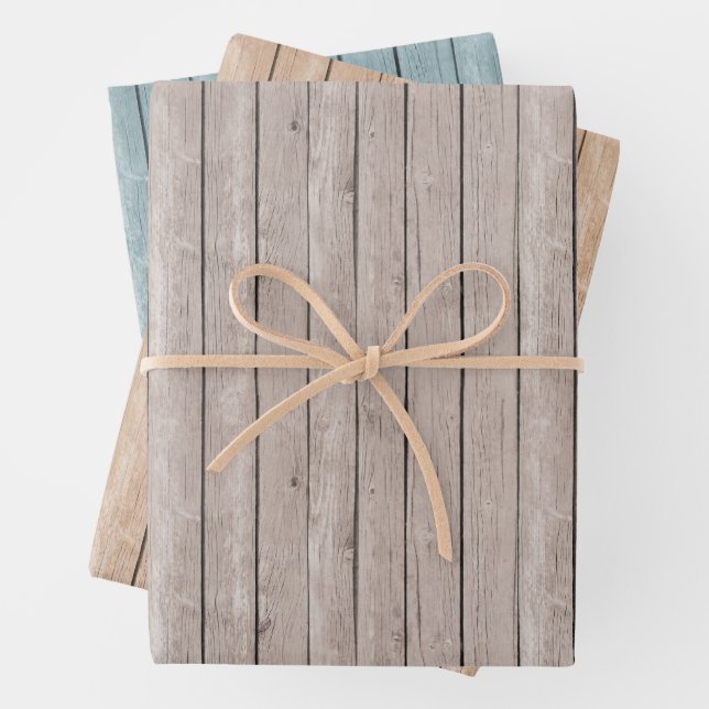 Hoja De Papel De Regalo Faux Rustic Wood Brown Blue (In situ)