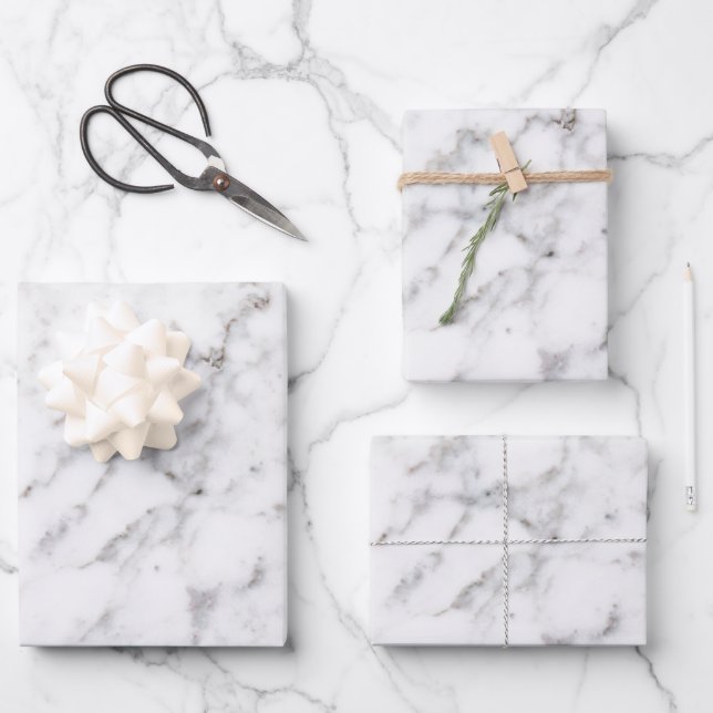 Hoja De Papel De Regalo Faux White Marble Texture Aspecto (Anverso)