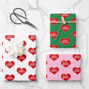 Hoja De Papel De Regalo FELICES FIESTAS Corazón de Amor Rojo