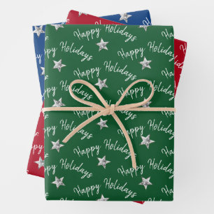 Hoja De Papel De Regalo Felices Fiestas Estrellas de Diamantes
