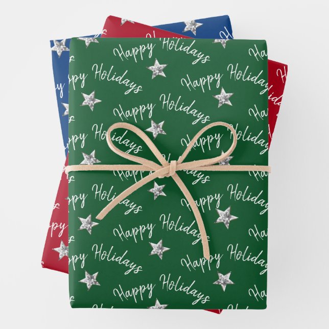 Hoja De Papel De Regalo Felices Fiestas Estrellas de Diamantes (In situ)