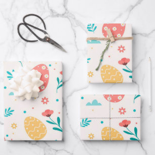 Hoja De Papel De Regalo Felices Flores de Huevo Rojo Vintage de Pascua