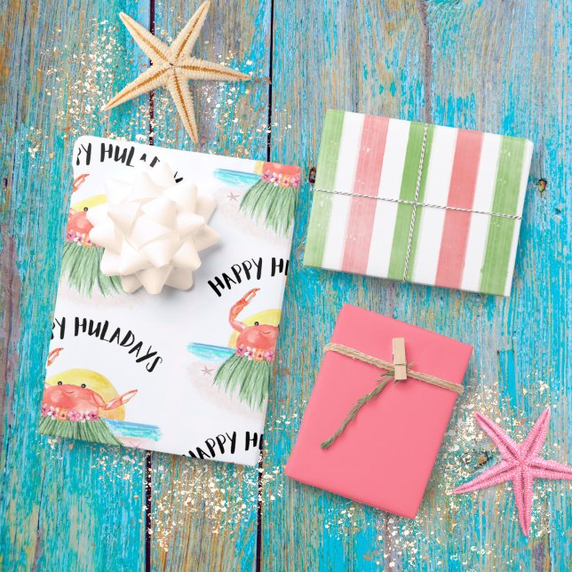 Hoja De Papel De Regalo Felices Navidades Tropicales de Huladays Crab Hawá (Subido por el creador)