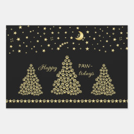 Hoja De Papel De Regalo Felices Pawlidays, árbol de navidad Gold brillante