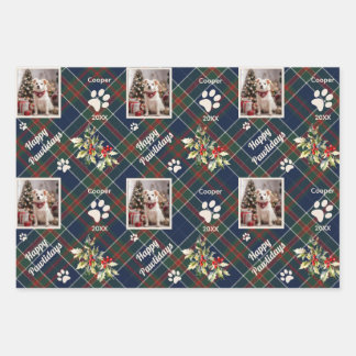 Hoja De Papel De Regalo Felices Pawlidays Dog Blue Plaid Navidades
