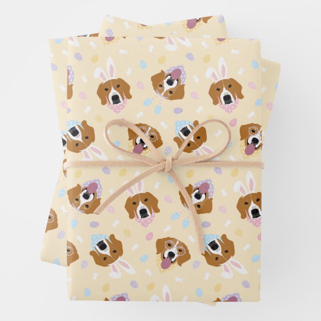 Hoja De Papel De Regalo Felices Perros Beagle de Pascua (In situ)