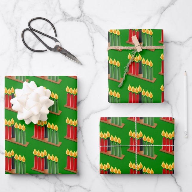 Hoja De Papel De Regalo Felices velas de Kwanzaa  (Anverso)
