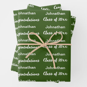 Hoja De Papel De Regalo Felicitaciones Grad Name Dark Green Graduation